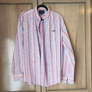 Faconnable Pink and Blue Casual Button Down Shirt